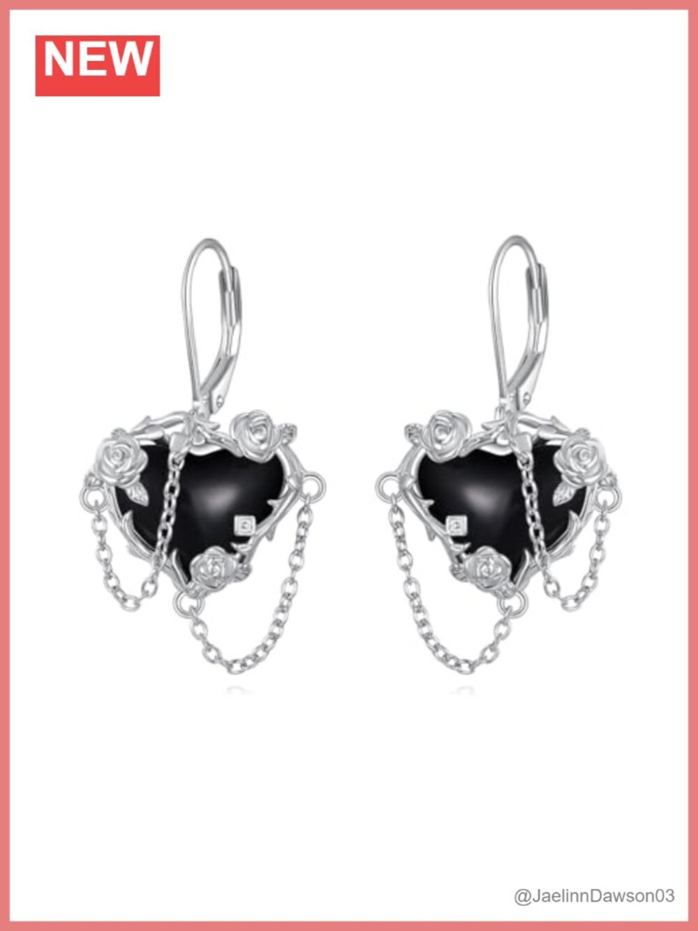 925 Sterling Silver Heart Dangle Earrings with Rose Flower Lever Back